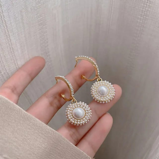 Yu Fashions Pearl Hoop Cute Drop Circle Korean Earrings Pair