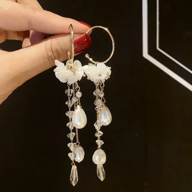 Yu Fashions White Shell Pearl Drop Korean earrings Pair
