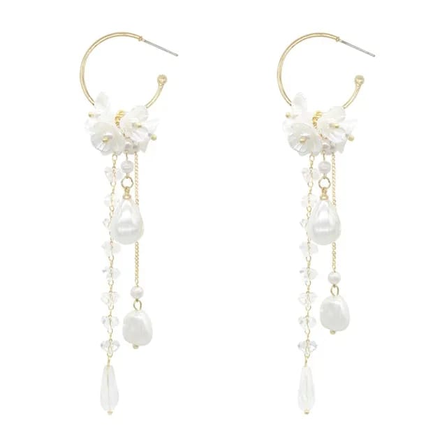 Yu Fashions White Shell Pearl Drop Korean earrings Pair