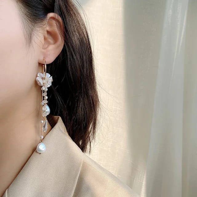 Yu Fashions White Shell Pearl Drop Korean earrings Pair