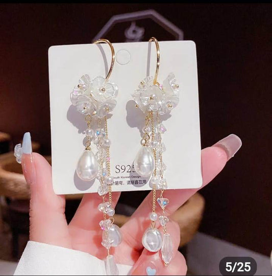 Yu Fashions White Shell Pearl Drop Korean earrings Pair
