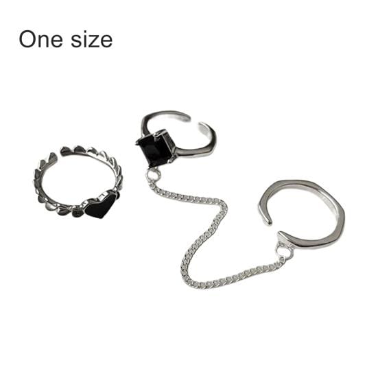 Yu Fashions Black Heart Joint Silver Chain Korean Ring Set of 3
