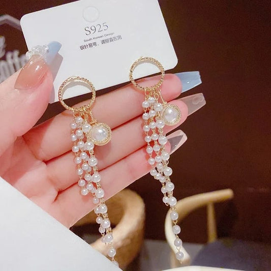Yu Fashions Shell Pearl Tassel High Fashion Korean earrings Pair
