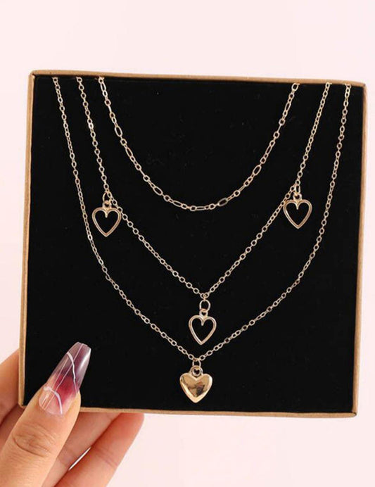 YU Fashions Multilayered Heart Cute Korean Golden Necklace
