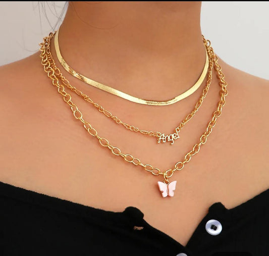 YU Fashions Multilayered Snake Bone Link Angel Butterfly Korean Necklace