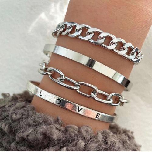 Yu Fashions Silver Link High Fashion Multilayered Korean Bracelet