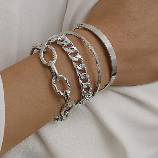 Yu Fashions Silver Link High Fashion Multilayered Korean Bracelet