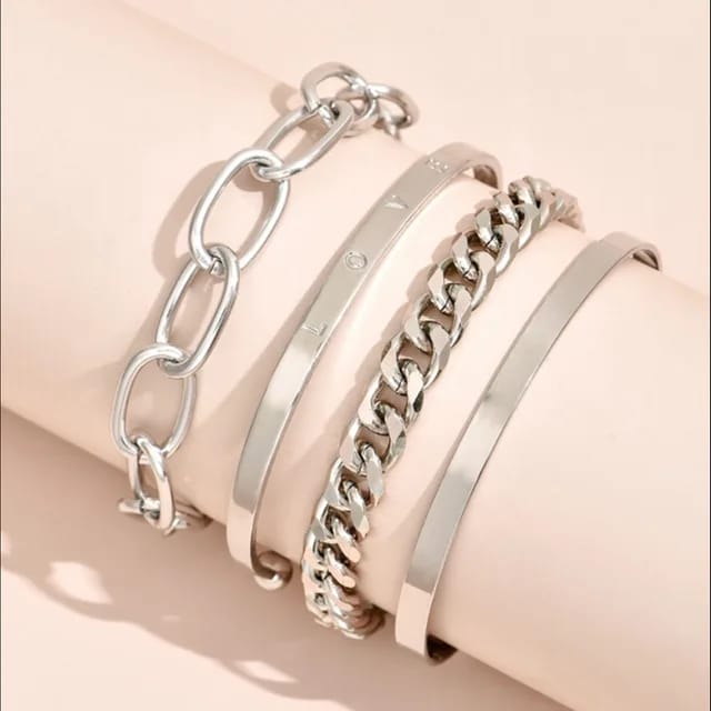 Yu Fashions Silver Link High Fashion Multilayered Korean Bracelet