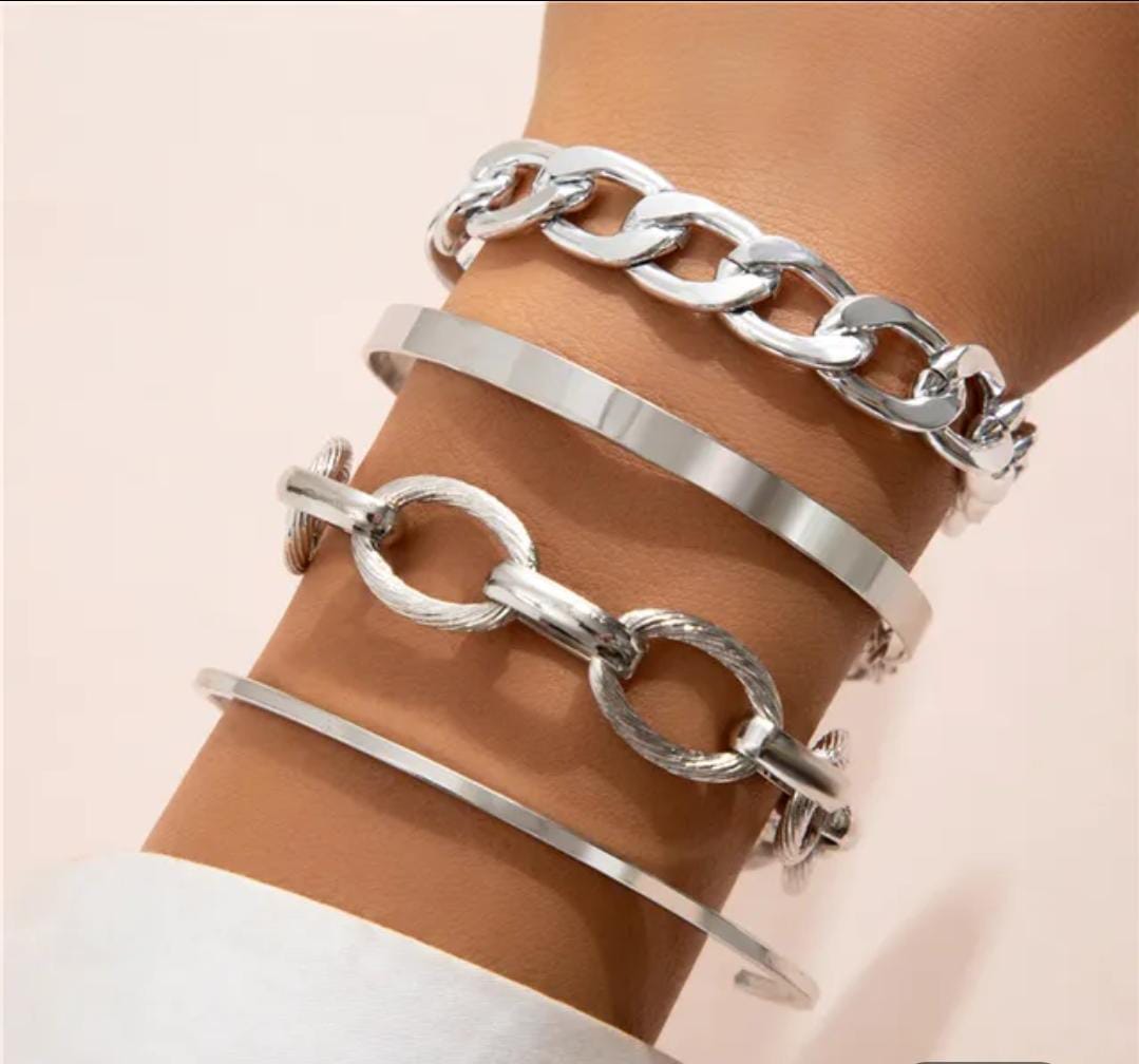 Yu Fashions Silver Link High Fashion Multilayered Korean Bracelet