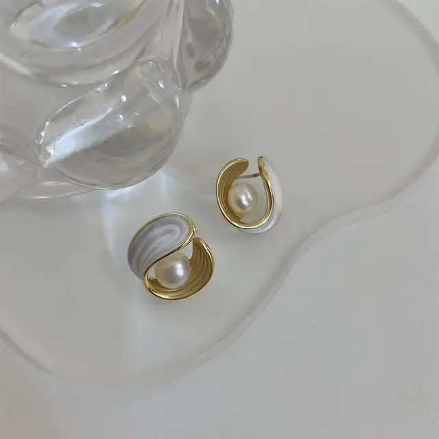 Yu Fashions Twisted Enamel Painted Pearl Korean Earrings Stud  Pair
