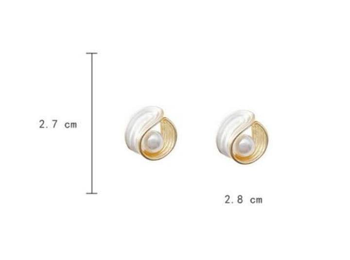 Yu Fashions Twisted Enamel Painted Pearl Korean Earrings Stud  Pair