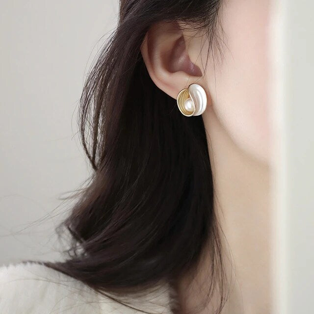 Yu Fashions Twisted Enamel Painted Pearl Korean Earrings Stud  Pair