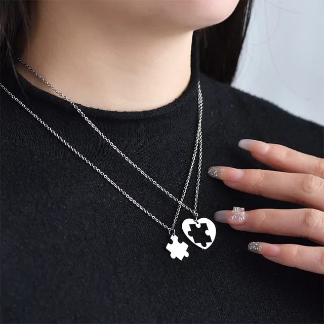 Yu Fashions Couple Best Friend sister Puzzle 2 in 1 High Fashion Necklace Chain