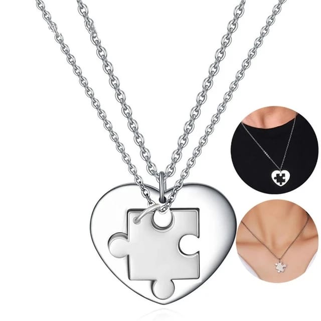 Yu Fashions Couple Best Friend sister Puzzle 2 in 1 High Fashion Necklace Chain