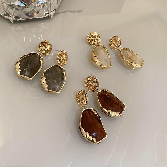 Yu Fashions Geometrical Stone High Fashion Korean Earrings Pair