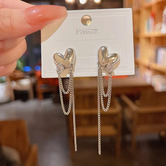 Yu Fashions Heart Chain Drop Stone High Fashion Korean Earrings Pair