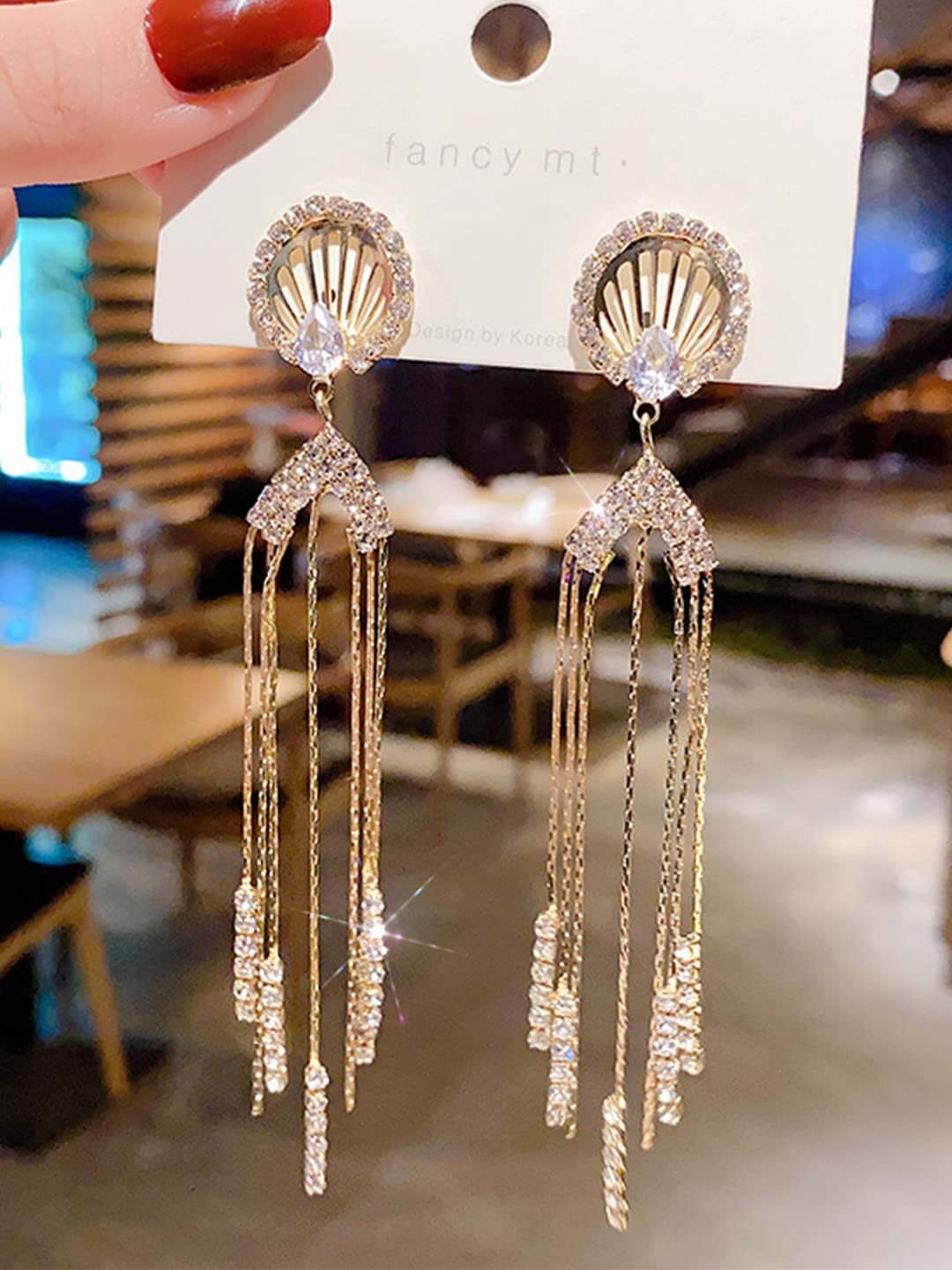 Yu Fashions Angel Cute Tassel Rhinstone Drop Cryatal High Fashion Korean Earrings pair