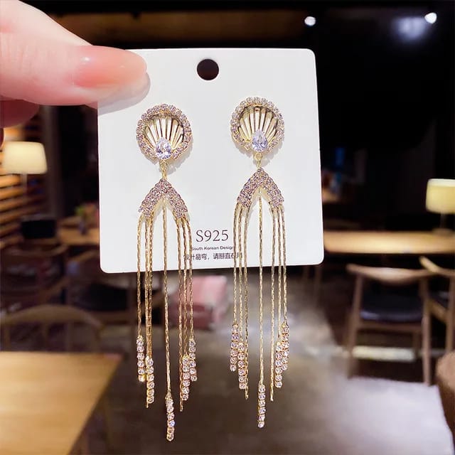 Yu Fashions Angel Cute Tassel Rhinstone Drop Cryatal High Fashion Korean Earrings pair