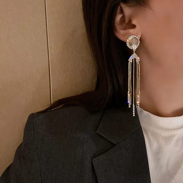 Yu Fashions Angel Cute Tassel Rhinstone Drop Cryatal High Fashion Korean Earrings pair