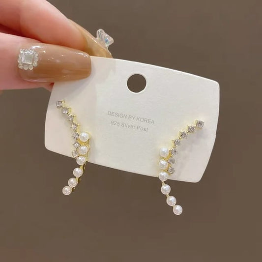 Yu Fashions Pearl Rhinestone Arch Shaped High Fashion Korean Earrings Pair