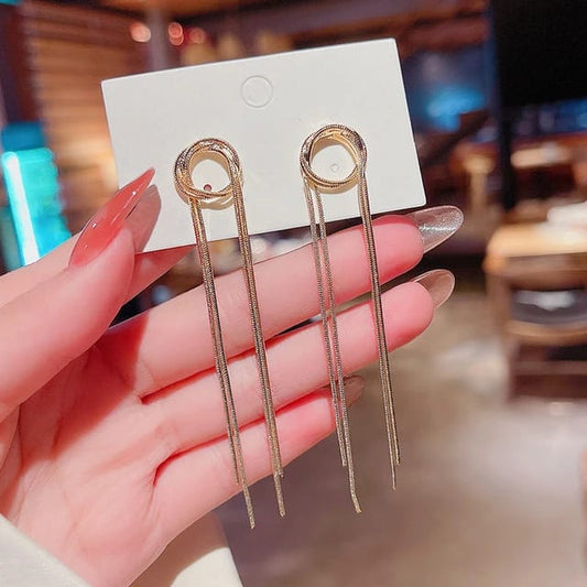 Yu Fashions Round Geometrical golden tassel High Fashion Korean earrings pair