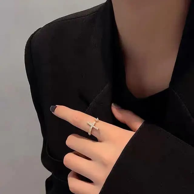 Yu Fashions Cross High Fashion Crystal Korean Ring