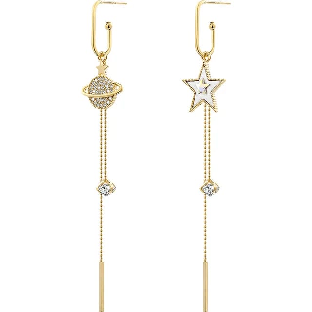 Yu Fashions Star Moon Globe Earth Asymmetrical High Fashion Korean Earrings Pair
