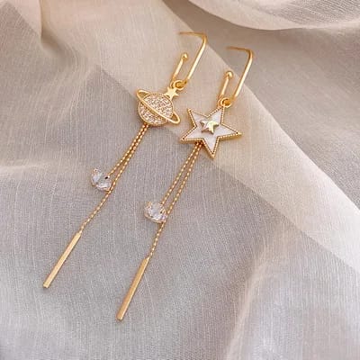 Yu Fashions Star Moon Globe Earth Asymmetrical High Fashion Korean Earrings Pair