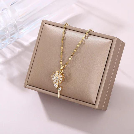 Yu Fashions Rotating High Fashion Flower Anxiety Leaf Korean Pendent Necklace