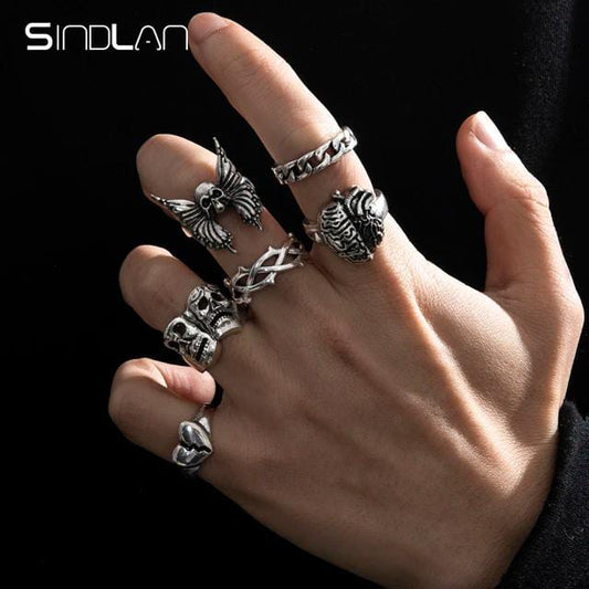 Yu Fashions Heart Broken Heart Skull Dragon Butterfly Korean Ring Set of 6
