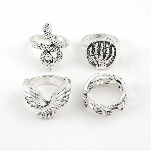 Yu Fashions Feather Wing Snake Wire Link Korean Ring Set of 4