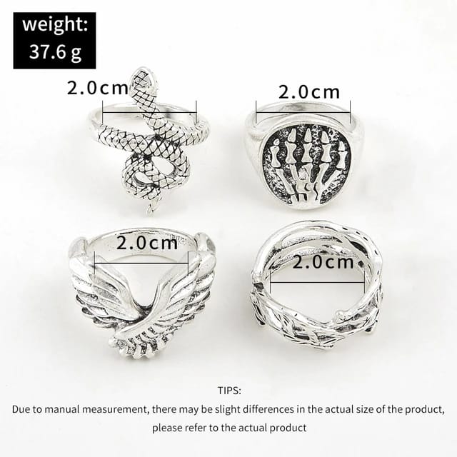 Yu Fashions Feather Wing Snake Wire Link Korean Ring Set of 4