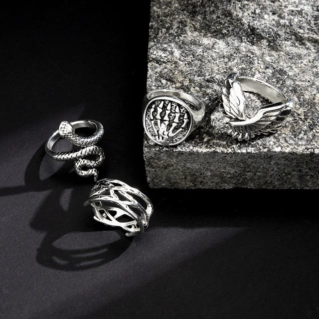 Yu Fashions Feather Wing Snake Wire Link Korean Ring Set of 4