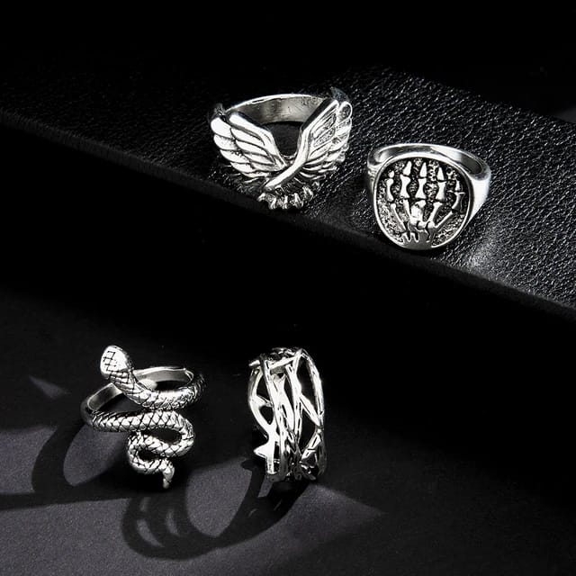 Yu Fashions Feather Wing Snake Wire Link Korean Ring Set of 4