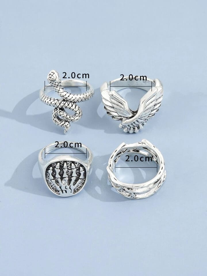 Yu Fashions Feather Wing Snake Wire Link Korean Ring Set of 4