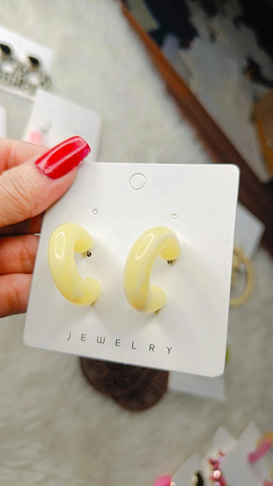 Yu Fashions Plastic Yellow Cute High Fashion Korean Hoop Earrings Pair Deal