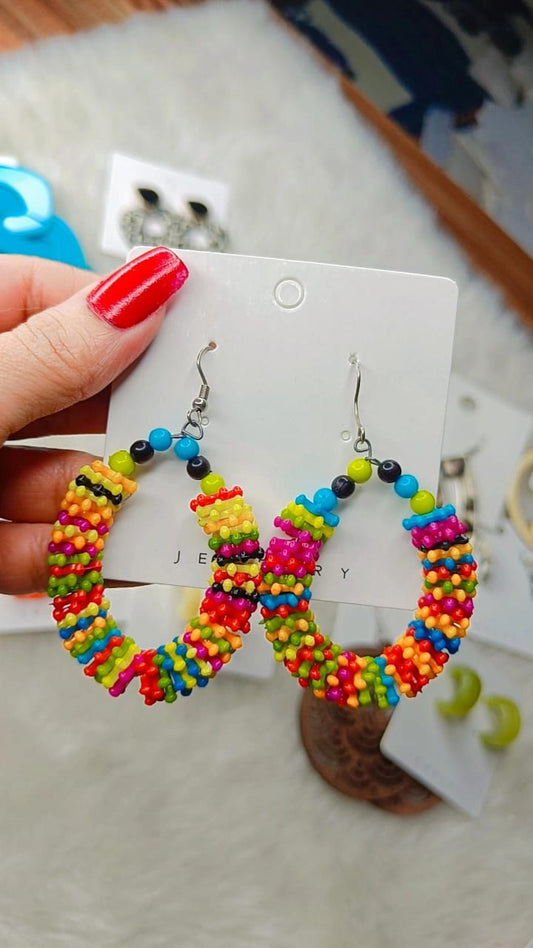 Yu Fashions Multicolored Beads Tribal Hoops