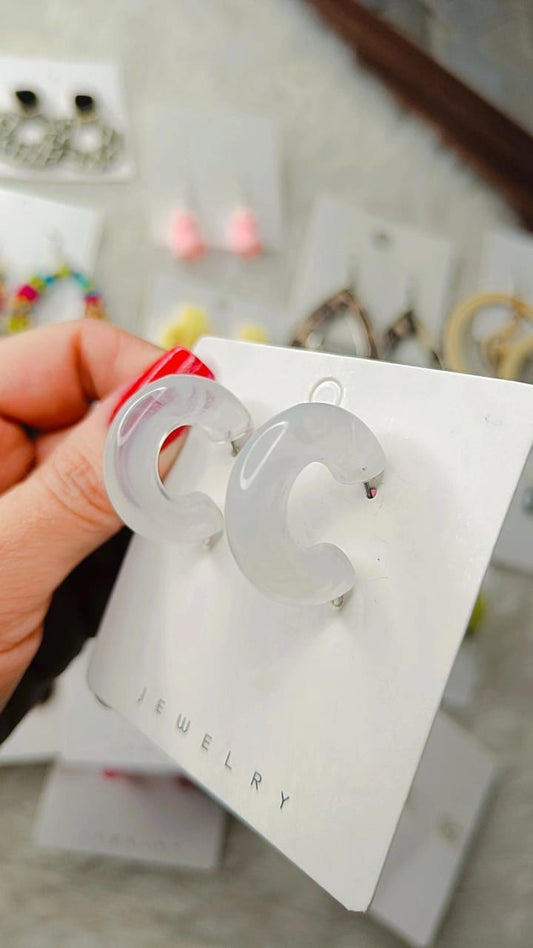 Yu Fashions White Marble Plastic High Fashion Plastic Korean Earrings Pair Deal