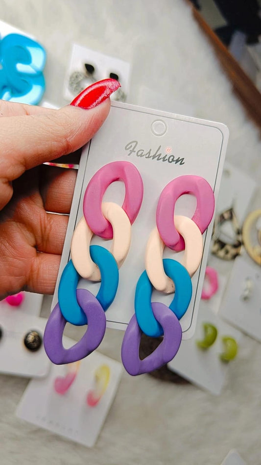 YU Fashions Multicolored Link Chain Plastic Korean Earrings Pair