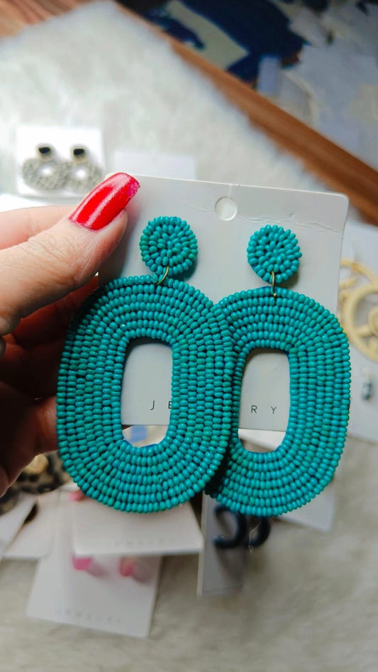 Yu Fashions Green Beads Handmade High Fashion Korean Earrings Pair