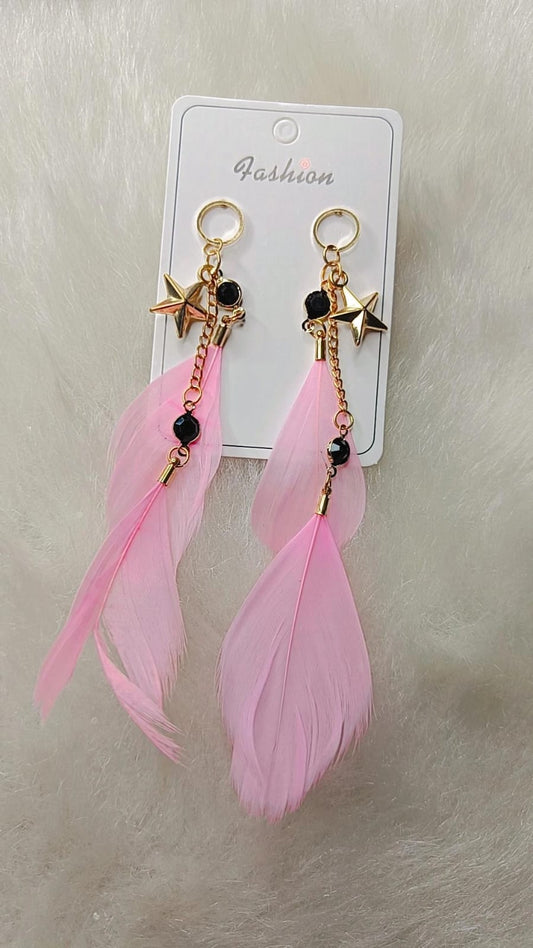 YU Fashions Pink Dreamy Star Golden Feather Cute Casual Korean Earrings Pair Deal