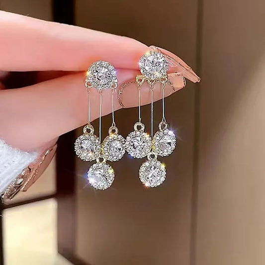 Yu Fashions Diamond Flower Super Fairy Long High End Korean Earrings for Women