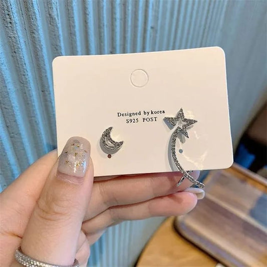 Yu Fashions Drop Silver Moon & Star Stud Cute Korean earrings for women