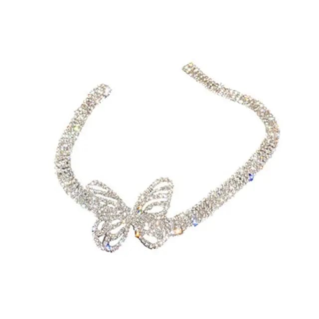 Yu Fashions crystal butterflies choker cuban tennis link girls necklace for Women