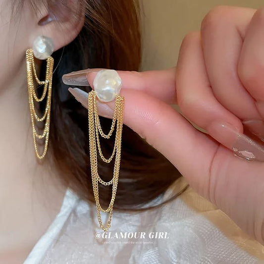 Yu Fashions Luxury High-End Pearl Bohemian Chain Tassel Korean Earrings for women