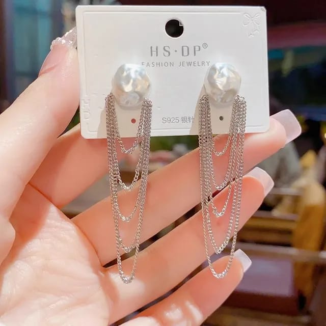 Yu Fashions Luxury High-End Pearl Bohemian Chain Tassel Korean Earrings for women