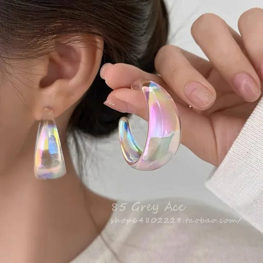 Yu Fashions Transparent Acrylic C-shaped Korean Earrings for Women