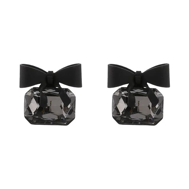 Yu Fashions Black Bow Knot Cubic Crystal Stud Earrings