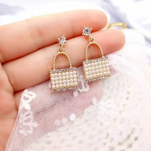 Yu Fashions Cute Handbag Shaped Pearl Cute High Fashion Korean Earrings Pair