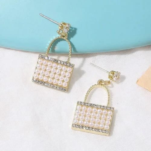 Yu Fashions Cute Handbag Shaped Pearl Cute High Fashion Korean Earrings Pair